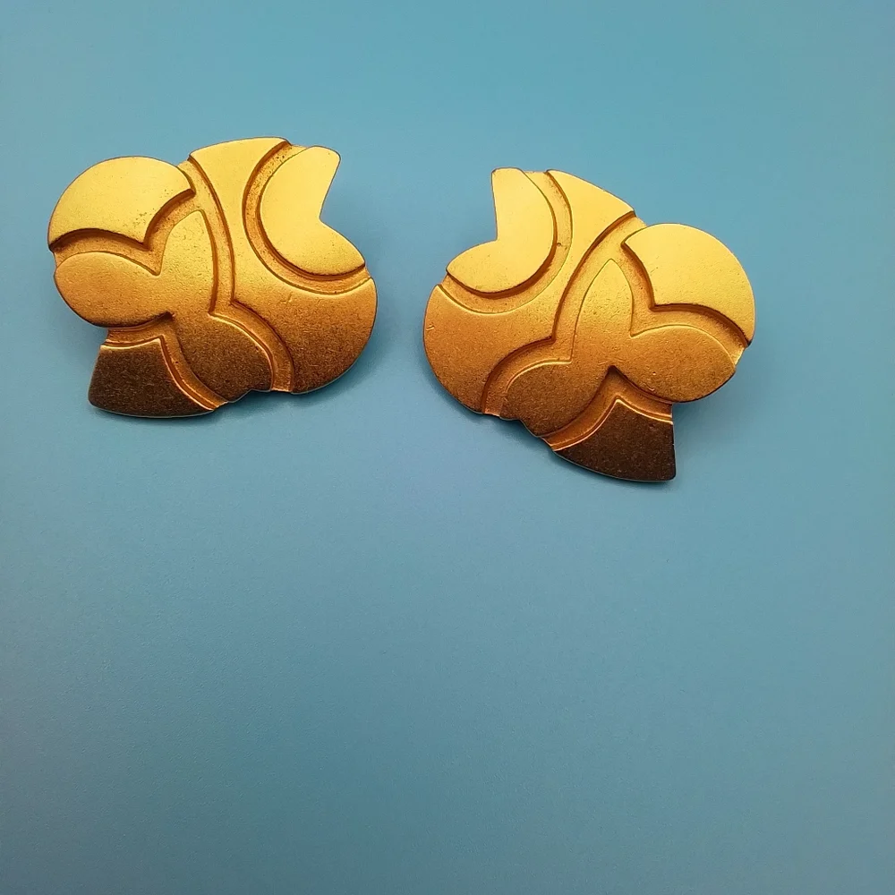Monet Goldtone Abstract Clip On Earrings
